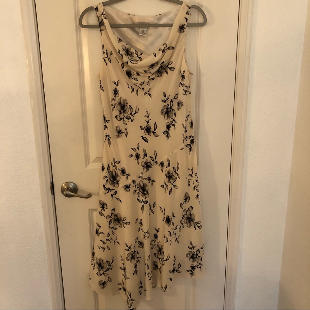 LOFT Cream and Black Floral Dress